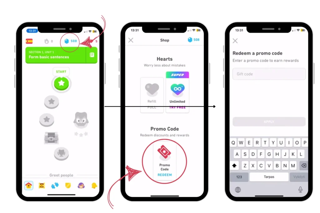  How to  redeem  Duolingo coupon codes on mobile
